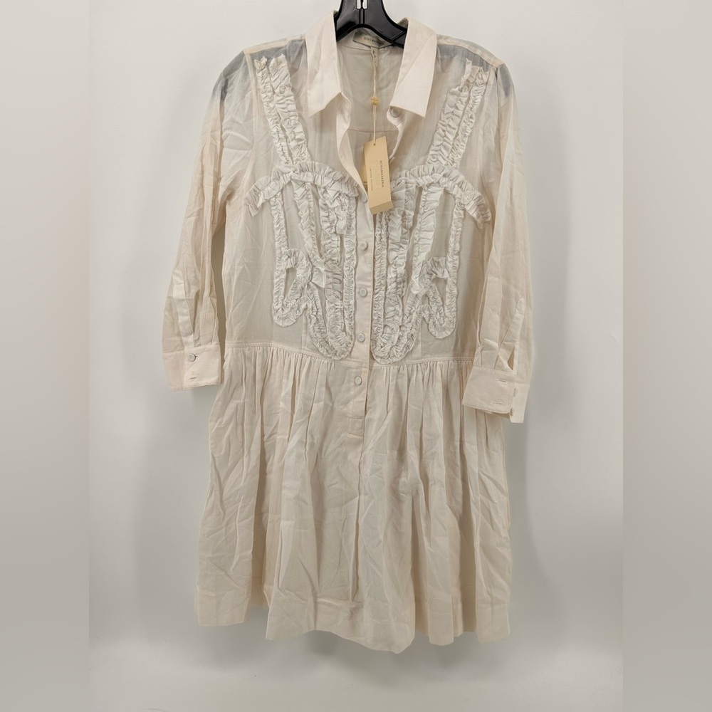 Bcbg max azria barb white ruffle front shirt dress size s nwt